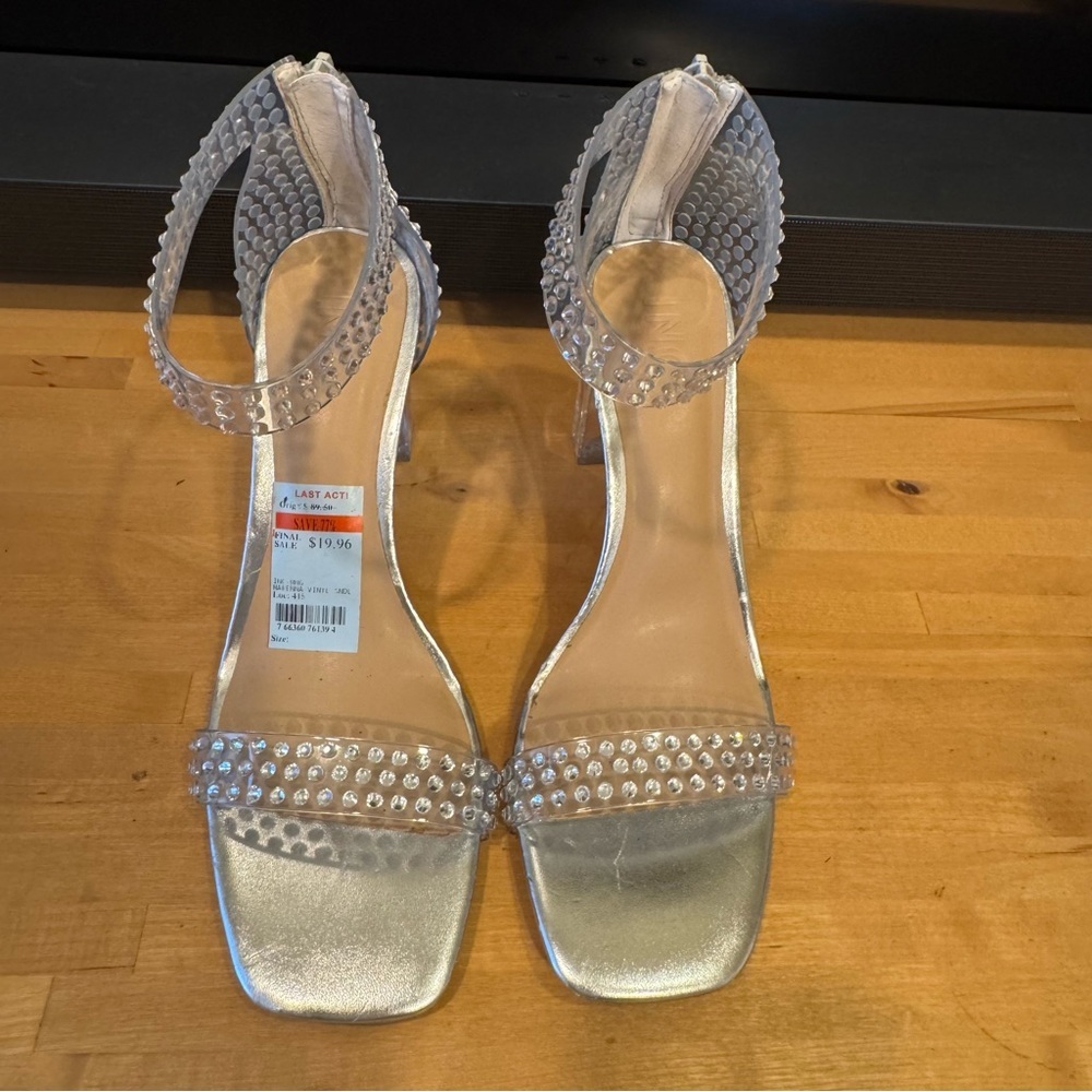 π 6/$60 New INC Clear Transparent Rhinestones Ankle Strap Size 10 Square 4β Heel - Picture 2 of 9